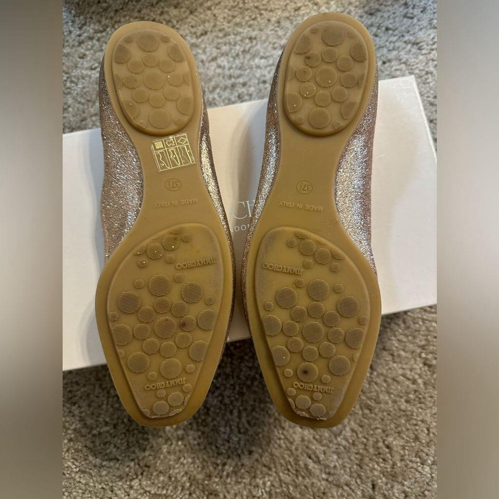 Jimmy Choo Gold Glitter Ballet Flats Size 37 5 - Picture 10 of 11